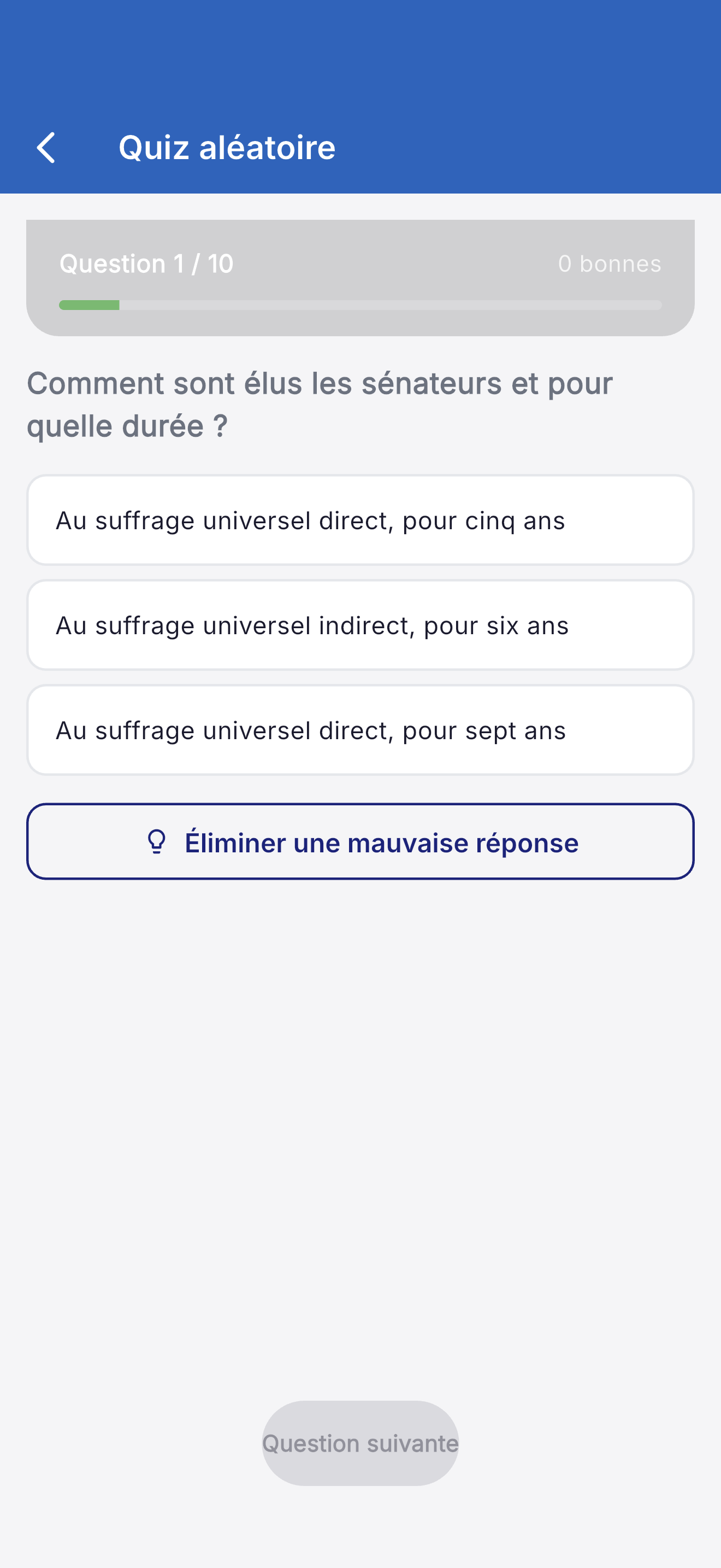 Question de culture générale dans l'application Objectif Gardien - exemple de QCM pour le concours de Gardien de la Paix
