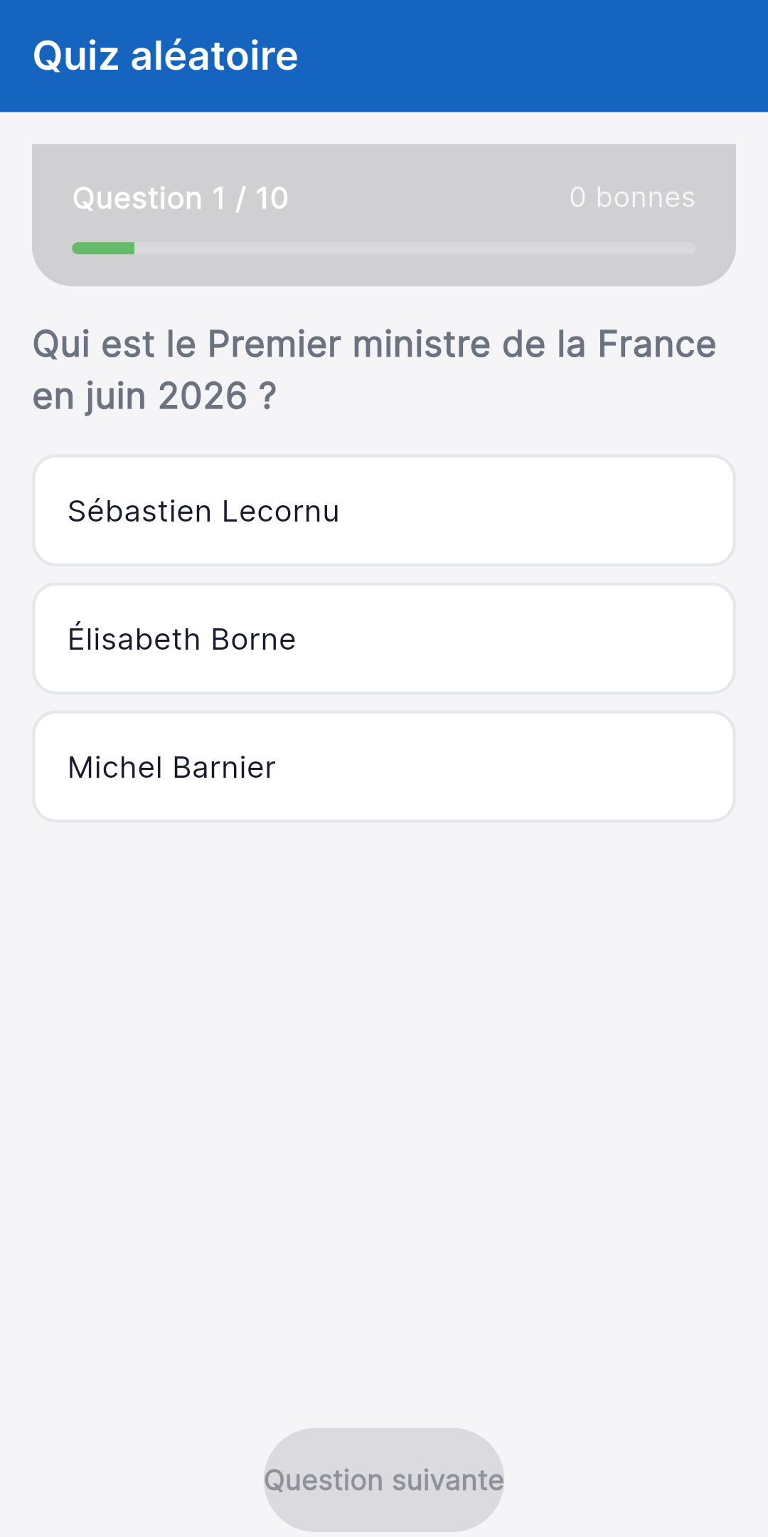 Question de culture générale dans l'application Objectif Gardien - exemple de QCM pour le concours de Gardien de la Paix